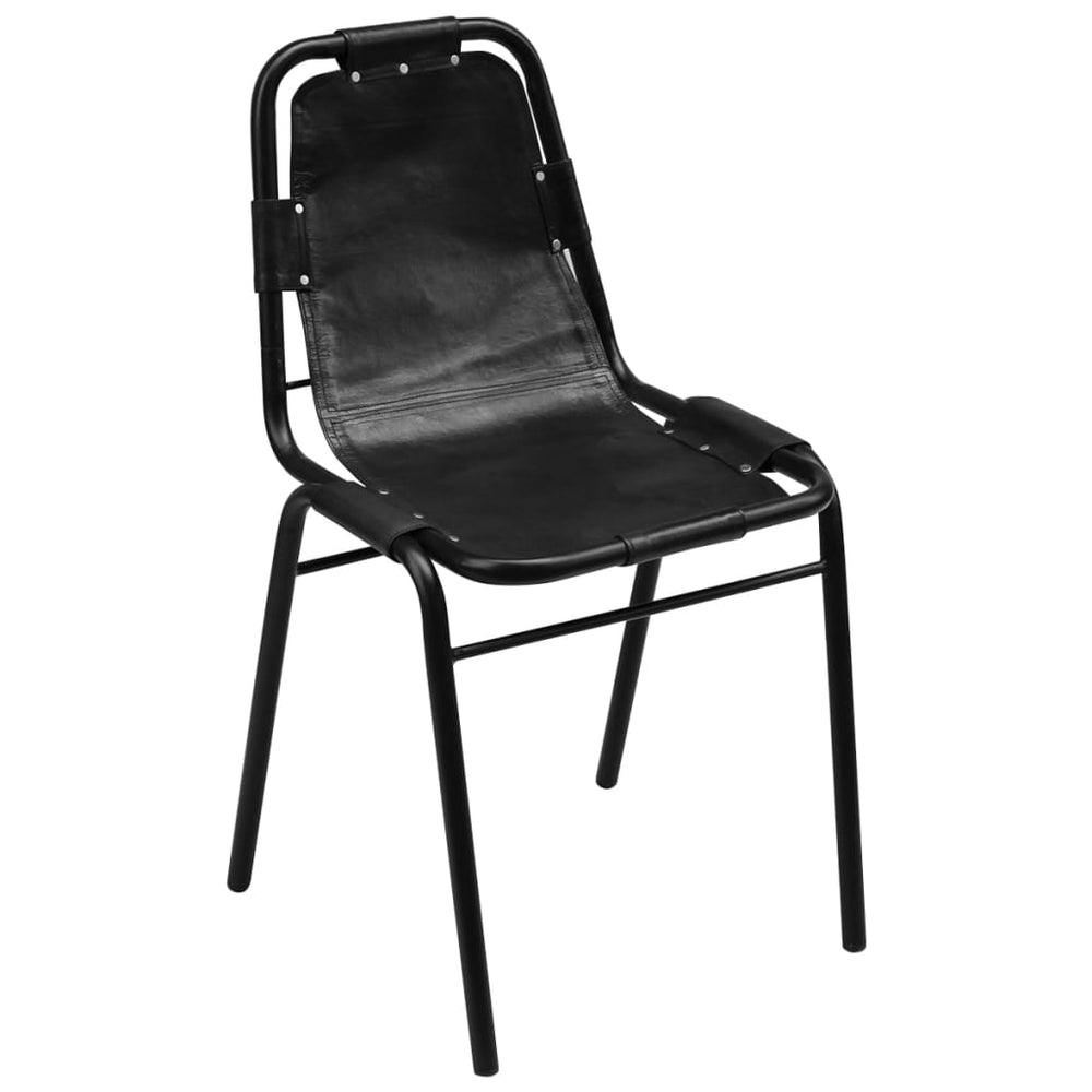vidaXL Dining Chairs 2 pcs Black Genuine Leather