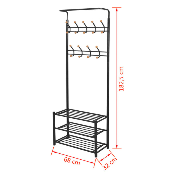 vidaXL Hall Tree with Shoe Rack 68x32x182.5 cm Black