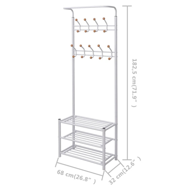 vidaXL Hall Tree with Shoe Rack 68×32×182.5 cm White