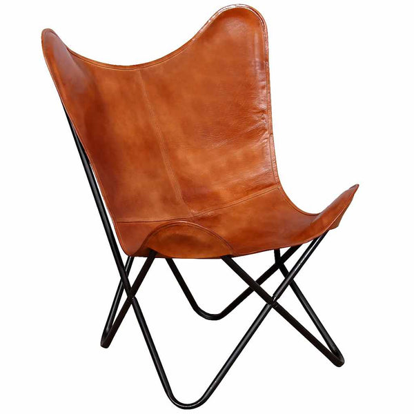vidaXL Butterfly Chair Brown Genuine Leather