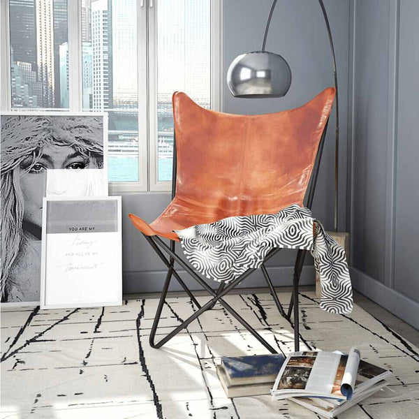vidaXL Butterfly Chair Brown Genuine Leather