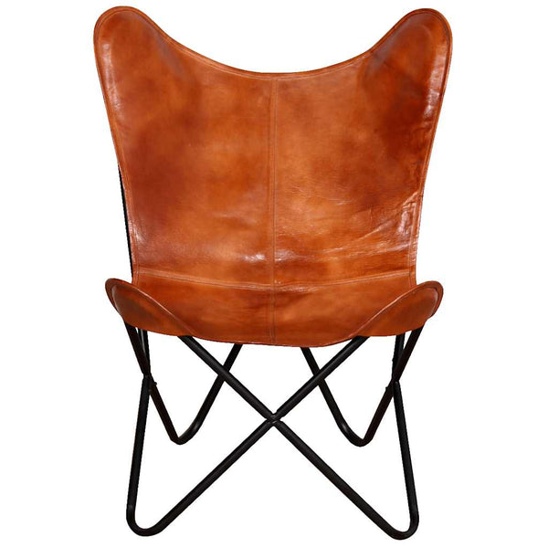 vidaXL Butterfly Chair Brown Genuine Leather