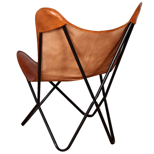vidaXL Butterfly Chair Brown Genuine Leather