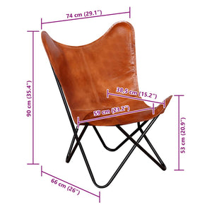 vidaXL Butterfly Chair Brown Genuine Leather
