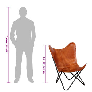 vidaXL Butterfly Chair Brown Genuine Leather