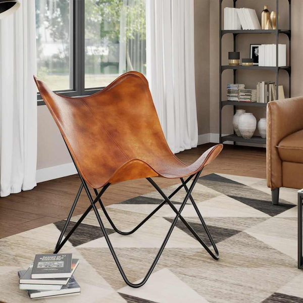 vidaXL Butterfly Chair Brown Genuine Leather