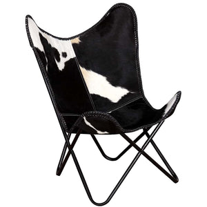vidaXL Butterfly Chair Black and White Real Cowhide
