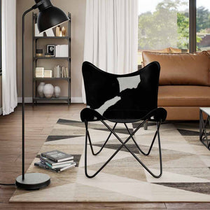 vidaXL Butterfly Chair Black and White Real Cowhide