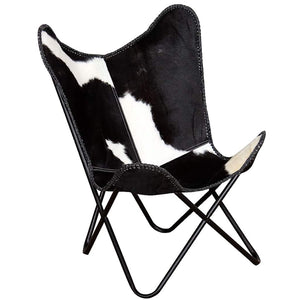 vidaXL Butterfly Chair Black and White Real Cowhide