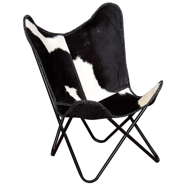 vidaXL Butterfly Chair Black and White Real Cowhide