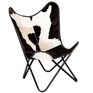 vidaXL Butterfly Chair Black and White Real Cowhide