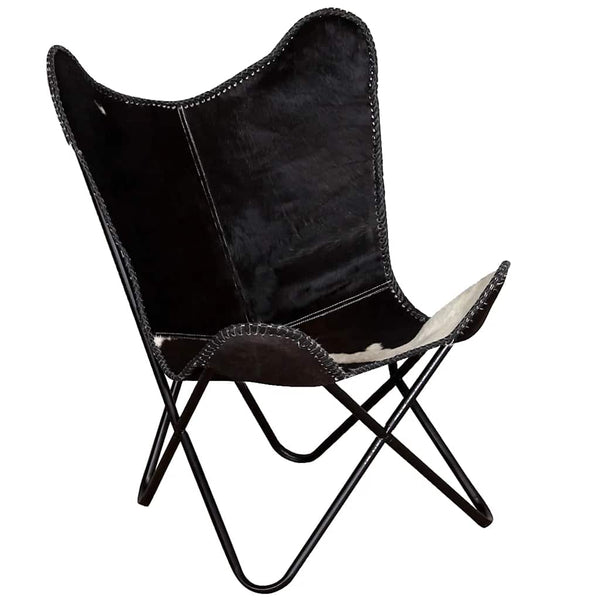 vidaXL Butterfly Chair Black and White Real Cowhide