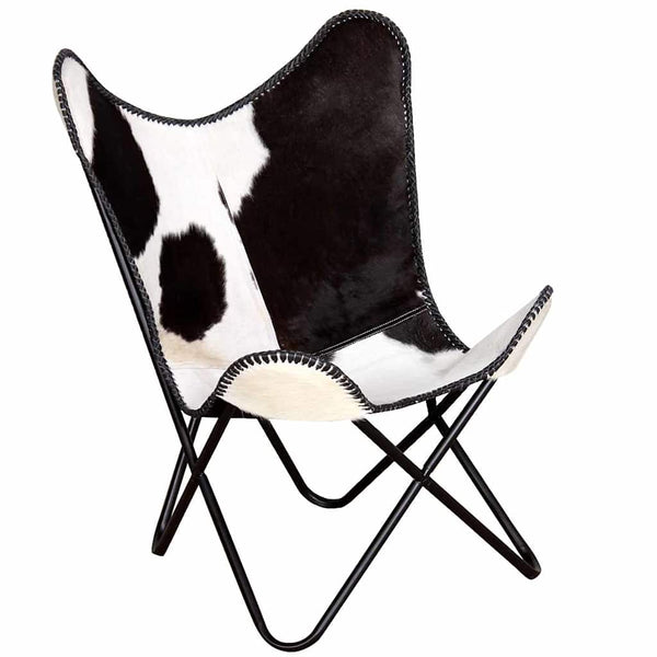 vidaXL Butterfly Chair Black and White Real Cowhide