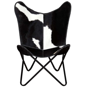 vidaXL Butterfly Chair Black and White Real Cowhide