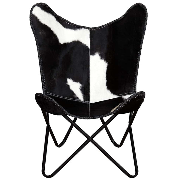 vidaXL Butterfly Chair Black and White Real Cowhide