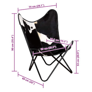 vidaXL Butterfly Chair Black and White Real Cowhide