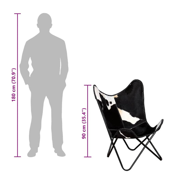 vidaXL Butterfly Chair Black and White Real Cowhide