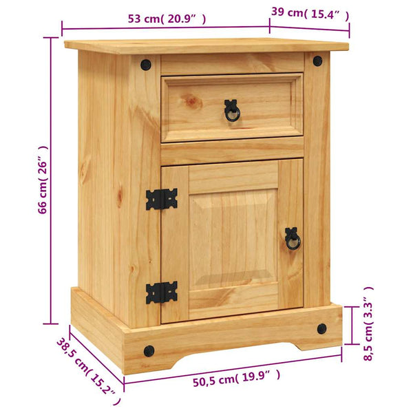 vidaXL Mexican Style Bedside Cabinet Solid Pine 53x39x66 cm
