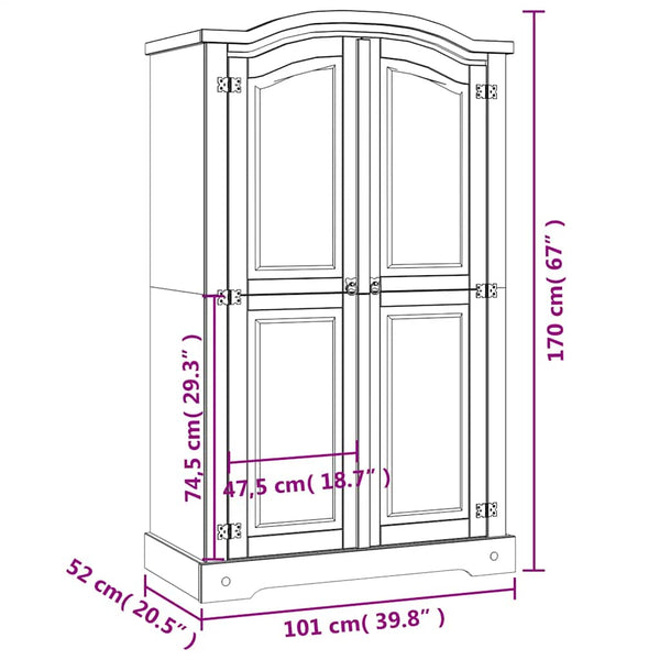 vidaXL Wardrobe Mexican Style Pine Wood 2 Doors