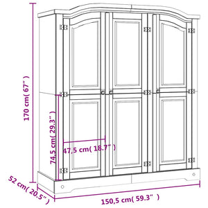 vidaXL Wardrobe Mexican Corona Style Pinewood 3 Doors