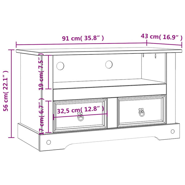 vidaXL TV Cabinet Mexican Style Pinewood 91x43x56 cm