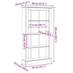 vidaXL Bookcase with 4 Compartments Mexico Style Pine Wood 80x29x150 cm