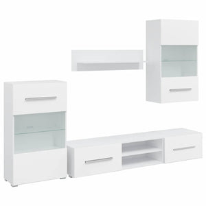 vidaXL Five-Piece Living Room Wall Unit TV Cabinet with LED Lighting White