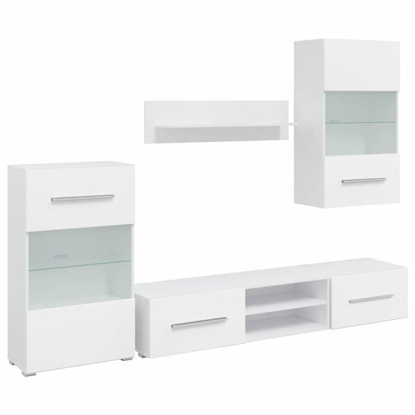 vidaXL Five-Piece Living Room Wall Unit TV Cabinet with LED Lighting White