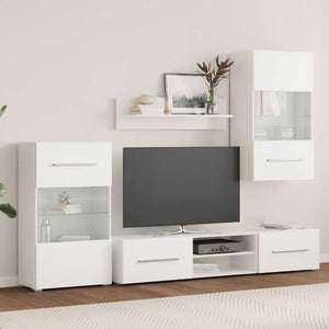 vidaXL Five-Piece Living Room Wall Unit TV Cabinet with LED Lighting White