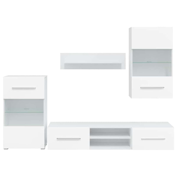 vidaXL Five-Piece Living Room Wall Unit TV Cabinet with LED Lighting White