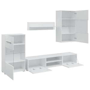vidaXL Five-Piece Living Room Wall Unit TV Cabinet with LED Lighting White
