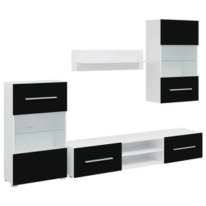 vidaXL Five-Piece Wall Unit TV Cabinet with LED Lighting Black