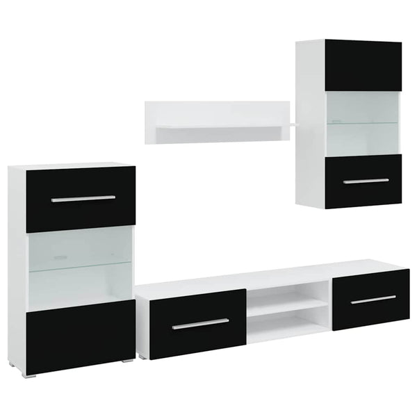 vidaXL Five-Piece Wall Unit TV Cabinet with LED Lighting Black