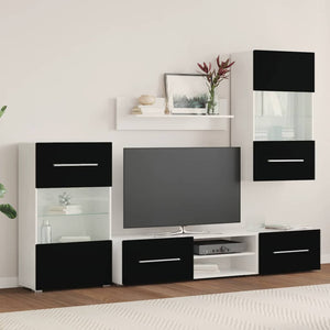 vidaXL Five-Piece Wall Unit TV Cabinet with LED Lighting Black
