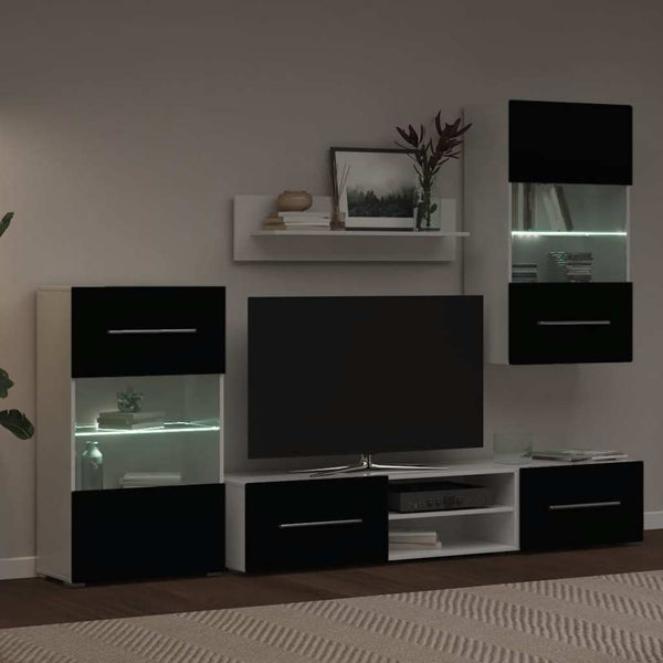 vidaXL Five-Piece Wall Unit TV Cabinet with LED Lighting Black
