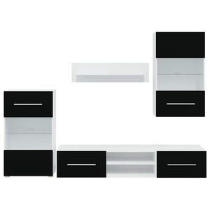 vidaXL Five-Piece Wall Unit TV Cabinet with LED Lighting Black