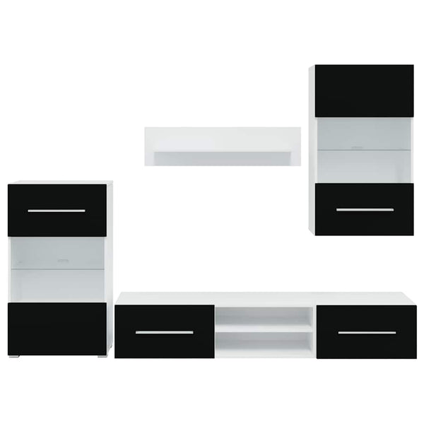 vidaXL Five-Piece Wall Unit TV Cabinet with LED Lighting Black