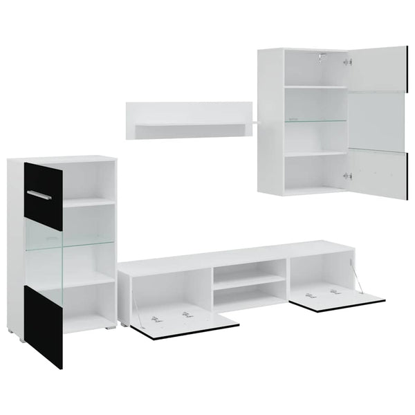 vidaXL Five-Piece Wall Unit TV Cabinet with LED Lighting Black
