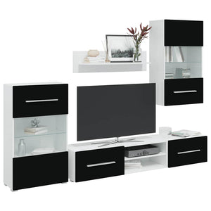 vidaXL Five-Piece Wall Unit TV Cabinet with LED Lighting Black