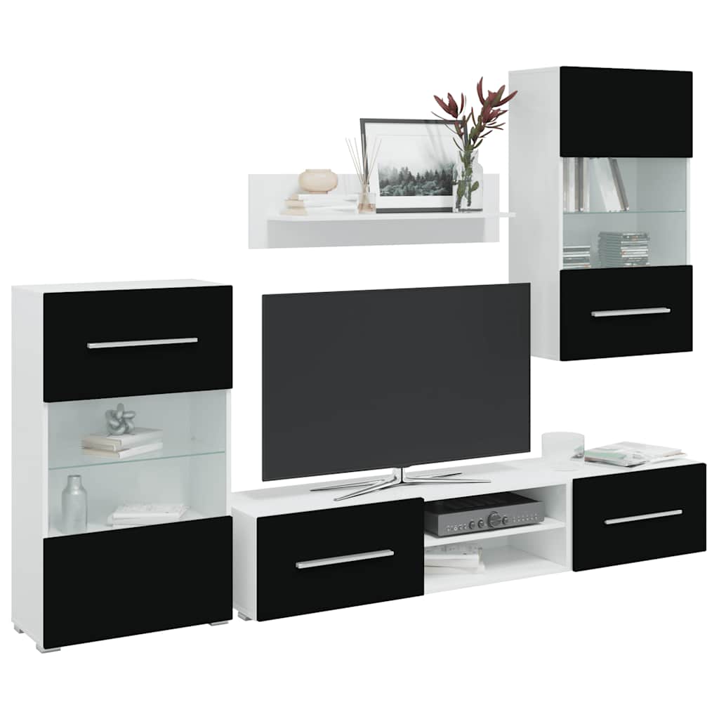 vidaXL Five-Piece Wall Unit TV Cabinet with LED Lighting Black