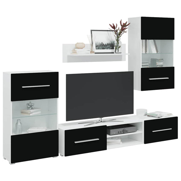 vidaXL Five-Piece Wall Unit TV Cabinet with LED Lighting Black