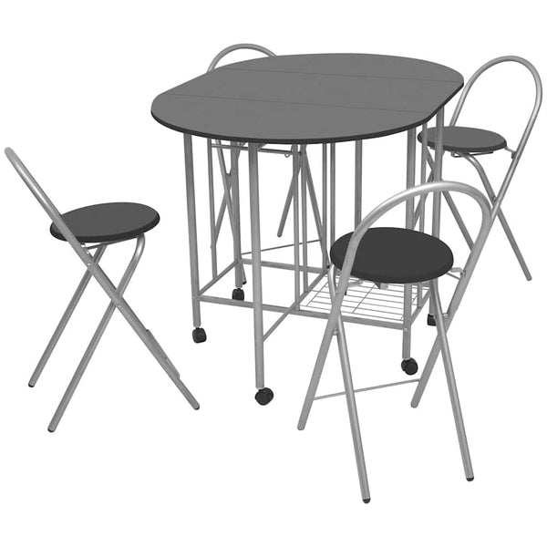 vidaXL Foldable Dining Table Five-Piece MDF Black