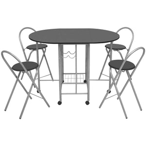 vidaXL Foldable Dining Table Five-Piece MDF Black