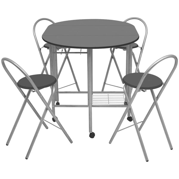 vidaXL Foldable Dining Table Five-Piece MDF Black