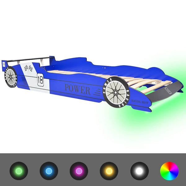 vidaXL Kids Car Bed with LED, Racing Car Design 90 x 200 cm Blue