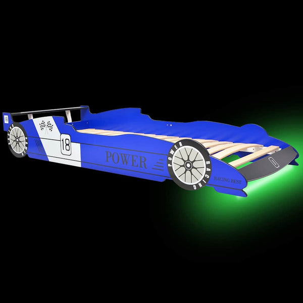 vidaXL Kids Car Bed with LED, Racing Car Design 90 x 200 cm Blue