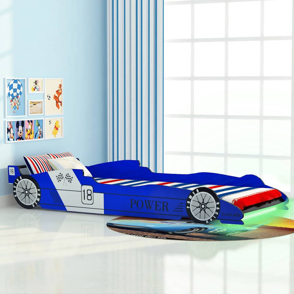 vidaXL Kids Car Bed with LED, Racing Car Design 90 x 200 cm Blue