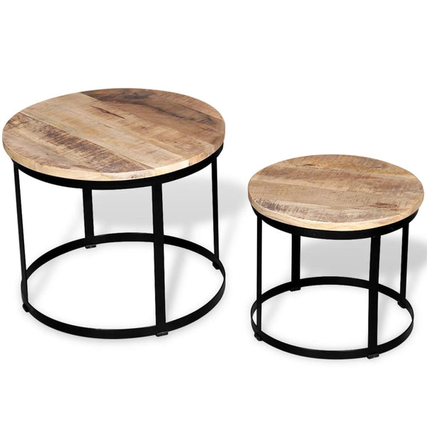 vidaXL 2-Piece Coffee Table Set Rough Mango Wood Round 40cm/50cm