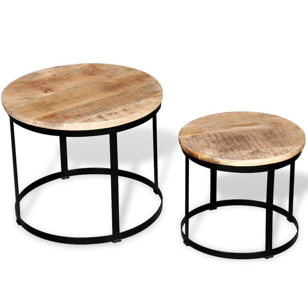 vidaXL 2-Piece Coffee Table Set Rough Mango Wood Round 40cm/50cm