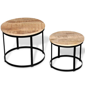 vidaXL 2-Piece Coffee Table Set Rough Mango Wood Round 40cm/50cm